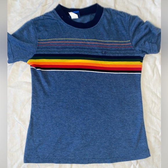 Vintage Ocean Pacific OP Juniors Size Small Striped Ringer Tee Rainbow Stripe - Picture 1 of 10